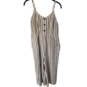 Universal Thread Jumpsuit Small Capri length Brown White Stripes Linen Rayon